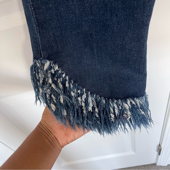 Frame Le Crop Mini Boot Cut Shredded Raw Hem Jeans Bayberry - Picture 6 of 10